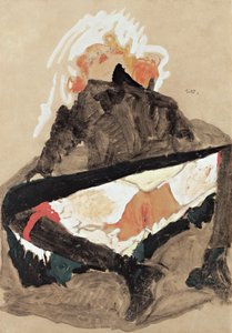 Lány fekete ruhában, széttárt lábbal, 1910 alkotó: Egon Schiele
