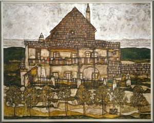 Ház zsindelytetővel (olaj, vászon) alkotó: Egon Schiele