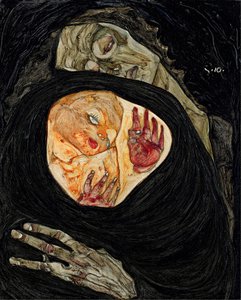 A halott anya. Egon Schiele (1890-1918) festménye, olaj, fa alkotó: Egon Schiele