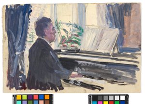 Leopold Czihaczek a zongoránál (vázlat) alkotó: Egon Schiele