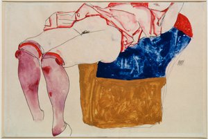 Fekvő lány lila harisnyával [Reclining ... (gouache, akvarell és ceruza) alkotó: Egon Schiele