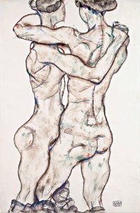 Meztelen lányok ölelkezve - Schiele, Egon (1890-1918) - 1914 - Fekete kréta, gouache papíron - 48x31,2 - Leopold Múzeum, Bécs alkotó: Egon Schiele