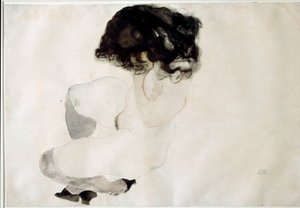 Meztelen guggolás. Egon Schiele rajza alkotó: Egon Schiele