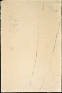 Meztelen férfi felemelt karral (recto) alkotó: Egon Schiele