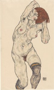 Akt fekete harisnyában, 1917. alkotó: Egon Schiele