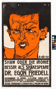 Plakat "Shaw oder die Ironie" - Vortrag Egon Friedell alkotó: Egon Schiele