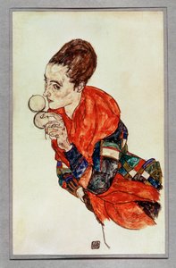 Marga Boerner színésznő portréja púderdobozzal ... (gouache és fekete zsírkréta) alkotó: Egon Schiele
