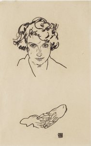 Egy lány portréja, 1917 (fekete zsírkréta szőtt papíron) alkotó: Egon Schiele