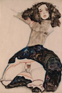 Fekete hajú lány, akinek a szoknyája felcsúszott alkotó: Egon Schiele