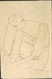 Ülő ember (fordítva) alkotó: Egon Schiele