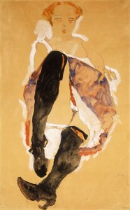 Ülő nő fekete harisnyával; Ülő lány fekete harisnyával, 1911 alkotó: Egon Schiele