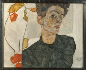 Önarckép lámpás gyümölcsökkel ... (olaj és akvarell, vászon) alkotó: Egon Schiele