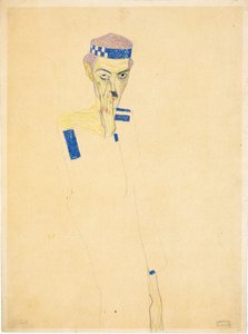 Önarckép kék kockás fejpánttal, 1909. alkotó: Egon Schiele
