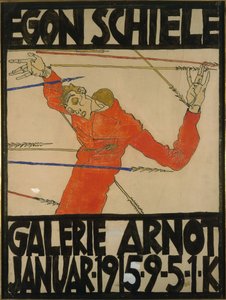 Önarckép Szent Sebestyénként, plakátterv a Galerie Arnot kiállításon, 1914 (gouache, fekete zsírkréta és tinta kartonon)