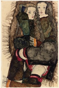 két lány rojtos takarón; Két lány rojtos takarón, 1911 alkotó: Egon Schiele