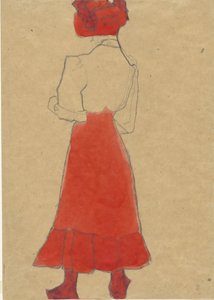 Piros szoknyás nő, c. 1909. alkotó: Egon Schiele