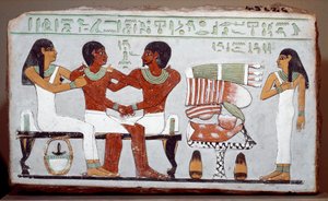 Egyiptomi antikvitás: Amenemhet (Amenemhat) családját ábrázoló temetkezési sztélén festett mészkő
