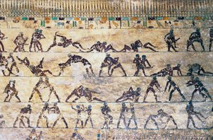 Harci jelenetek, falfestés, Kethi sír, Beni Hasan Necropolis, Egyiptom, egyiptomi civilizáció, Középbirodalom, XII. dinasztia