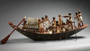 Sportcsónakmodell Meketre sírjából, i.e. 1981–1975. (vakolt és festett fa, len, len zsineg, réz) alkotó: Egyptian 12th Dynasty