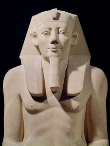 I. Sesostris (Kr. e. 1971-28) ülő szobra, eredetileg az al-Lisht-i (mészkő) Szeszosztrisz halotti templomából (részlet)