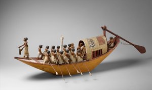 Utazó csónakot eveznek Meketre sírjából, i. e. 1981–1975. (fa, festék, gesso, len zsineg és len) alkotó: Egyptian 12th Dynasty
