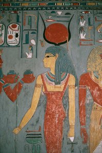 Egyiptom, ókori Théba, Luxor, Királyok völgye, Horemheb sírja, Ízisz istennőt ábrázoló falfestmény, Újbirodalom, XVIII. dinasztia alkotó: Egyptian 18th Dynasty
