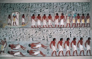 Egyiptom, Luxor, Királyok Völgye, Horemheb sírja, falfestmény, falfestmény alkotó: Egyptian 18th Dynasty