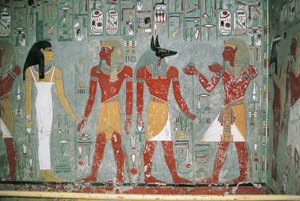 Egyiptom, Luxor, Királyok Völgye, Horemheb sírja, falfestmény, falfestmény alkotó: Egyptian 18th Dynasty