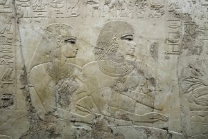 Egyiptomi antikvitás: temetési lakoma vendégeit ábrázoló dombormű - Ramose vezír sírja (18. dinasztia) - Luxor, Théba, Nemesek sírja Egyiptom - Egyiptomi civilizáció: Temetési lakoma vendégeit ábrázoló bas dombormű, a sírboltból alkotó: Egyptian 18th Dynasty