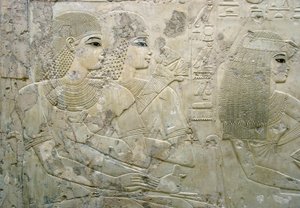 Egyiptomi antikvitás: temetési lakoma vendégeit ábrázoló dombormű - Ramose vezír sírja (18. dinasztia) - Luxor, Théba, Nemesek sírja Egyiptom - Egyiptomi civilizáció: Temetési lakoma vendégeit ábrázoló bas dombormű, a sírboltból alkotó: Egyptian 18th Dynasty