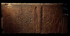 Egyiptomi antikvitás: Hatsepszut királynőt (balra) és két obeliszket ábrázoló vésett freskó részlete Amon templománál – uralkodásának 15. éve (Kr. e. 1475-1468) 18. dinasztia – Luxor, Egyiptomi Művészeti Múzeum alkotó: Egyptian 18th Dynasty