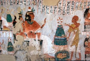 Egyiptomi antikvitás: Roy és felesége, Nebtawy ábrázolása egy főpappal szemben. Roy sírjának festménye (TT255). 18. dinasztia. Luxor Ciszjordániájáról, Egyiptomból alkotó: Egyptian 18th Dynasty