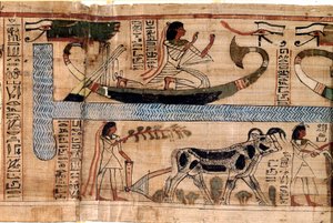 Egyiptomi ókor: a néhai Aner neve Ozirisz hajóján, a szántás és a lélekmérleg (pszichosztázis) színhelye. Papirusz egy halottak könyvéből, 20. dinasztia, Thébából. Torino, egyiptomi múzeum - Ókori Egyiptom: a halottak neve alkotó: Egyptian 18th Dynasty