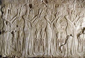 Egyiptomi ókor: fiatal lányok felajánlásokat tesznek. Kheruef sírja (TT192) (18. dinasztia). alkotó: Egyptian 18th Dynasty