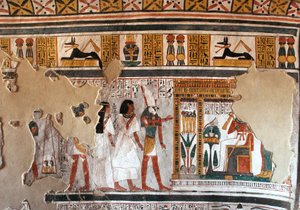 Egyiptomi antikvitás: Hórusz elvezeti Royt és feleségét Oziriszhez. Freskótöredékek Roy sírjából (TT255). 18. dinasztia. Luxor nyugati partjáról, Egyiptomból alkotó: Egyptian 18th Dynasty
