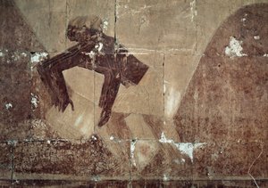 Ételcsere, Punt földjére induló expedíciót ábrázoló jelenet részlete, festett dombormű, Punt kolonnádja, Hatsepszut halotti temploma, Deir el-Bahari, thébai nekropolisz, Egyiptomi civilizáció, Újbirodalom, XVIII. dinasztia alkotó: Egyptian 18th Dynasty