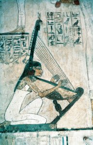 Temetési lakoma jelenetét ábrázoló freskók hárfással, Újbirodalomból alkotó: Egyptian 18th Dynasty