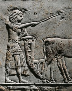 Horemheb a földet szántja Iaru mezején, dombormű Horemheb sírjából Szakkarában, részlet alkotó: Egyptian 18th Dynasty