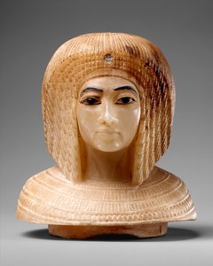 Királyi nőfej formájú fedél, i. e. 1349–36. (travertin, kék üveg, obszidián) alkotó: Egyptian 18th Dynasty