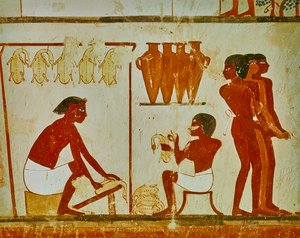 A madarak húsfeldolgozása, részlet Nakht sírjából, Kr.e. 1390 körül (falfestés) alkotó: Egyptian 18th Dynasty