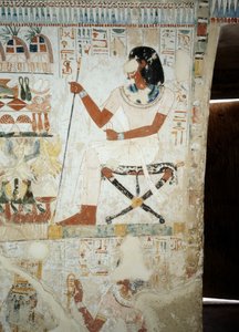 Menna munkásait felügyeli a szántóföldeken, részlet a Menna sírjának előcsarnokának freskóiról, Sheikh Abd el Qurnah Necropolis, Luxor, Théba (az UNESCO világörökségi listája) alkotó: Egyptian 18th Dynasty