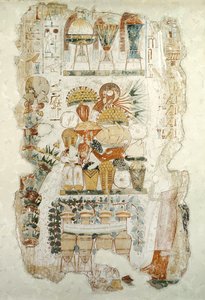 Nebamun felajánlásokat kap a fiától, Nebamun sírjából, ie 1350 körül (falfestmény)