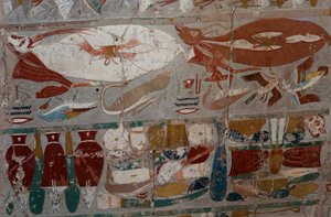 Festett dombormű, Hatsepszut királynő halotti temploma, Djeser-Djeseru (Szentek Szentje), Deir el-Bahri, Luxor, Théba (Unesco Világörökség listája). alkotó: Egyptian 18th Dynasty