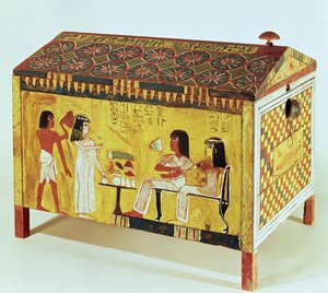 Festett láda bankettjelenettel Kha sírjából (i. e. 1390-52), amelyet Deir el-Medinában, Új Királyságban találtak (fa)