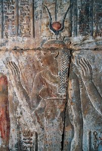 Hathor Hatshepsut domborműve, Hatshepsut halotti temploma, Deir el-Bahri, Luxor, Théba (Unesco Világörökség listája). alkotó: Egyptian 18th Dynasty