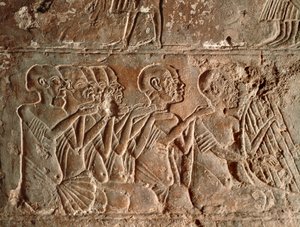 Énekesek és hárfások, domborművek alkotó: Egyptian 18th Dynasty