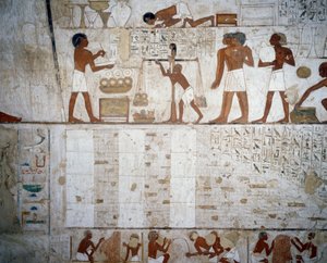 Arany és ezüst súlyú, részlet Rekhmire sírja, Sheikh Abd el Qurnah Necropolis, Luxor, Théba freskóiról (az Unesco világörökségi listája) alkotó: Egyptian 18th Dynasty