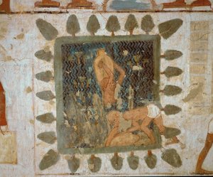 Vázákat cipelő munkások (falfestmény) alkotó: Egyptian 18th Dynasty