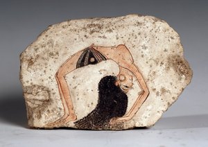 Egy nő akrobata táncos, Ostrakon. Mészkő, Kr.e. 1295-1186 körül alkotó: Egyptian 19th Dynasty