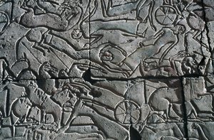 Bas-relief csatajelenettel, Ramesseum, II. Ramszesz halotti temploma, Luxor, Théba (UNESCO Világörökség része) alkotó: Egyptian 19th Dynasty